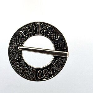 Estate MFA Sterling Silver 925 Circular Brooch Pin Textured Design 40mm 18g
